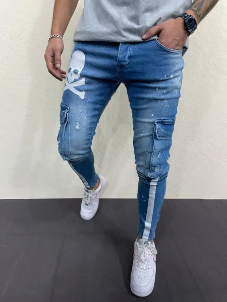 BLUGI BUZUNARE STRIPED&SKULL BLUE BGAS916(6335) (MĂRIME: 36)