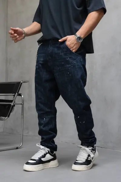 BLUGI LOOSE FIT CU LANT, RUPTURI SI EFECT STROPIT BGBLACK8(17394) (MĂRIME: 32)