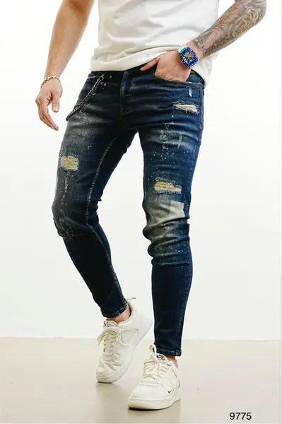 BLUGI MVP CU PETICE SLIM FIT DARK-BLUE BGAS1139(9775) (MĂRIME: 31)