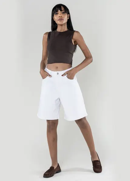 Blugi scurti albi wide leg P617-10C M7