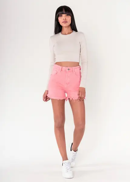 Blugi scurti coral Nina Carter cu terminatii franjurate J231-7 M7