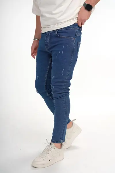 BLUGI SKINNY BĂRBAȚI DENIM STRETCH BLUE DISTRESSED BGAS1165(9632) (MĂRIME: 33)
