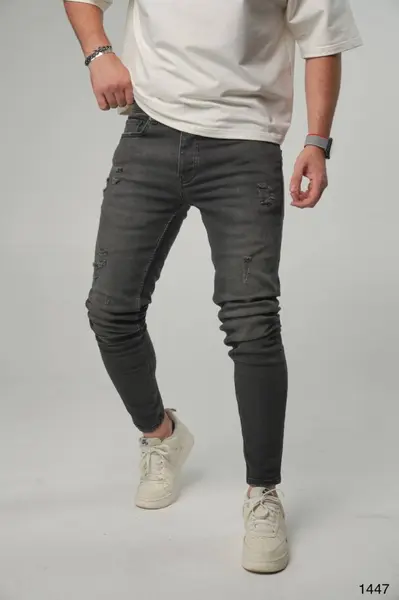 BLUGI SKINNY BĂRBAȚI DENIM STRETCH GREY DISTRESSED BGAS1163(C1447) (MĂRIME: 36)