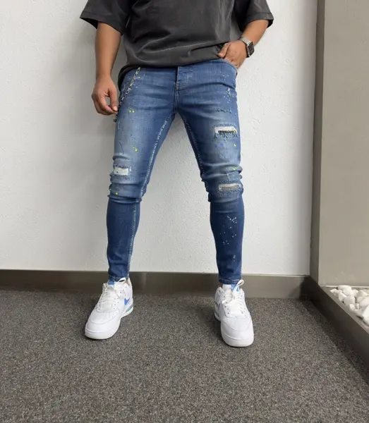 BLUGI SKINNY FIT SPLASH NEON BLUE BGKM6(1158) (MĂRIME: 32)