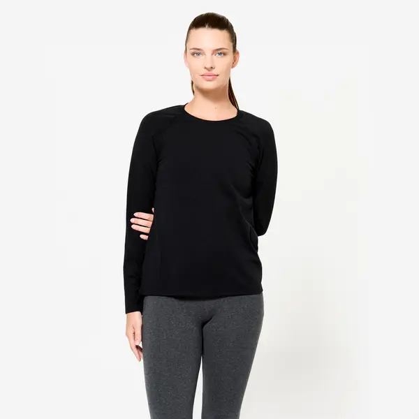 Bluză 500 bumbac Negru Damă
