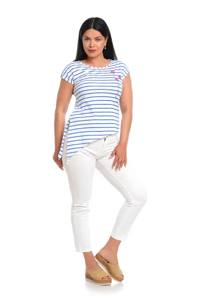 Bluza asimetrica ERV22B76 alb/albastru dungi, Eranthe | marimea S