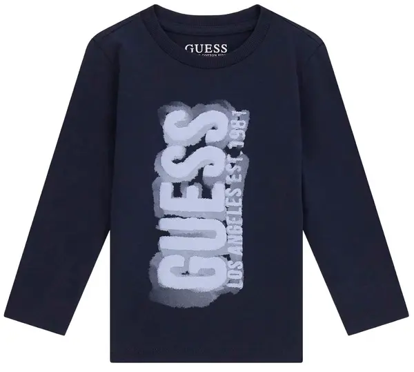 Bluză cu mânecă lungă Guess - Cu inscripție, albastru, 12 luni