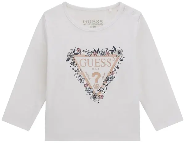 Bluza cu mânecă lungă Guess - Flori, albă, 18 luni