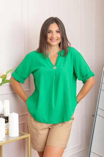 Bluza dama din bumbac Hope cu guler tunica - Verde