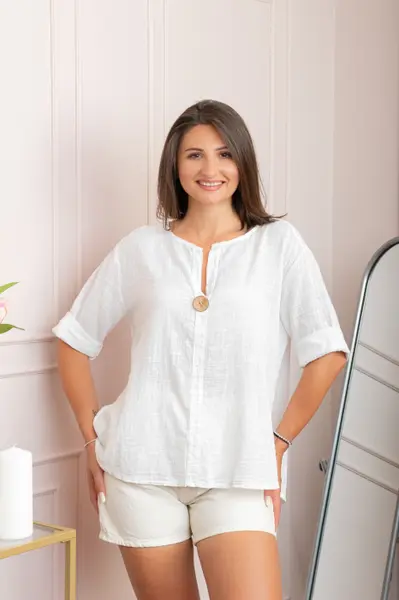 Bluza dama din bumbac Kerry cu maneci reglabile - Alb
