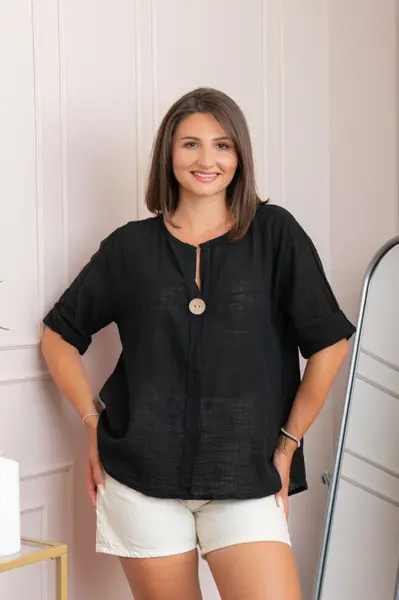 Bluza dama din bumbac Kerry cu maneci reglabile - Negru