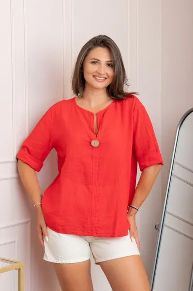 Bluza dama din bumbac Kerry cu maneci reglabile - Rosu