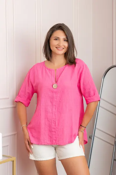 Bluza dama din bumbac Kerry cu maneci reglabile - Roz