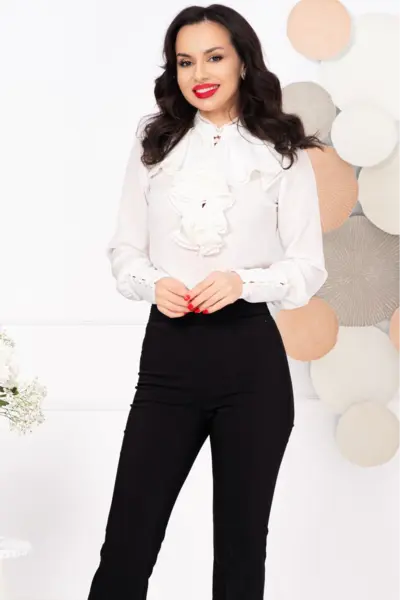 Bluza dama eleganta Effect din voal ivoire cu jabou