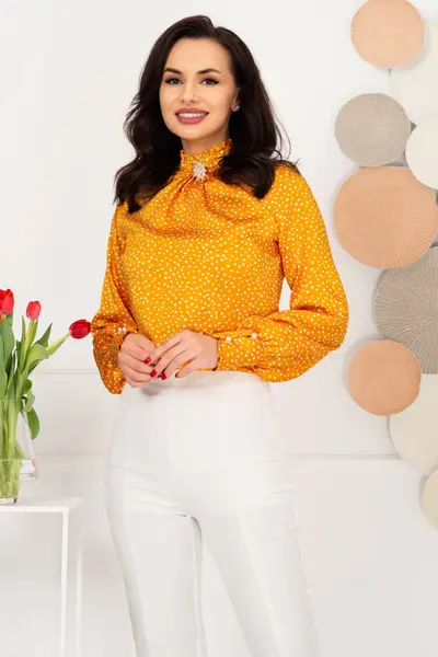 Bluza dama eleganta galbena InPuff cu buline albe