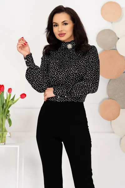 Bluza dama eleganta neagra InPuff cu buline albe