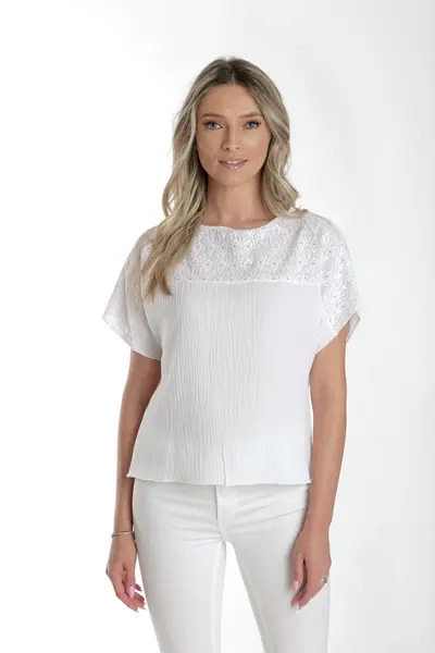 Bluza dantela brodata CV24058 alb, Cesy | marimea XL