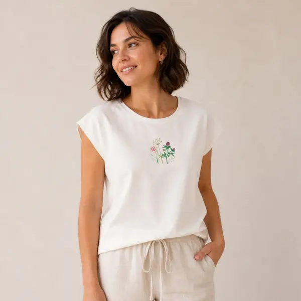 Bluza din bumbac cu broderie florala - Elena, S