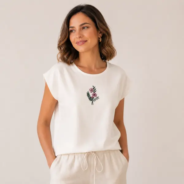Bluza din bumbac cu broderie florala - Iris, M