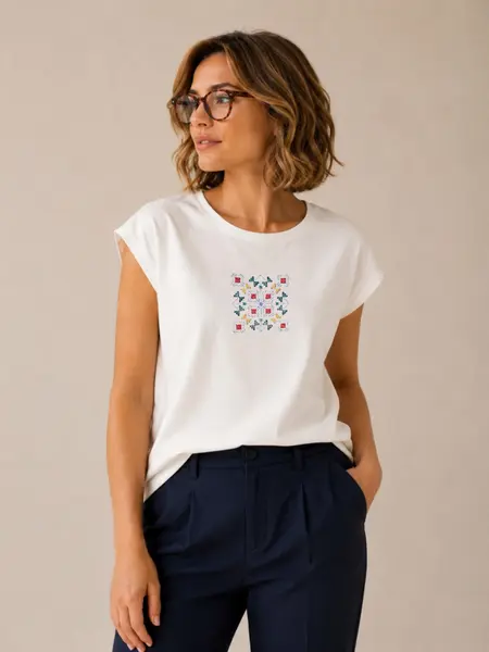 Bluza din bumbac cu broderie inspiratie etno - Buchet de camp, S
