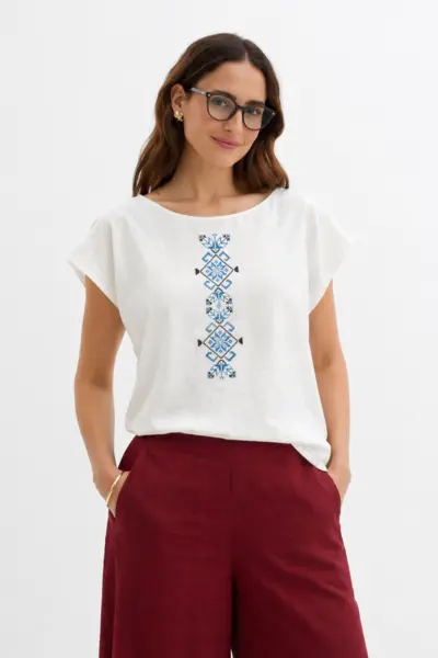 Bluza din bumbac cu broderie inspiratie etno - Carare spornica, M
