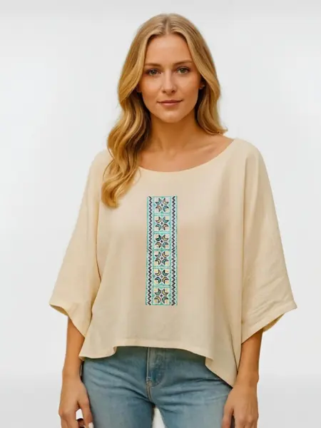 Bluza din bumbac cu broderie inspiratie etno -Carul mic - Marime unica