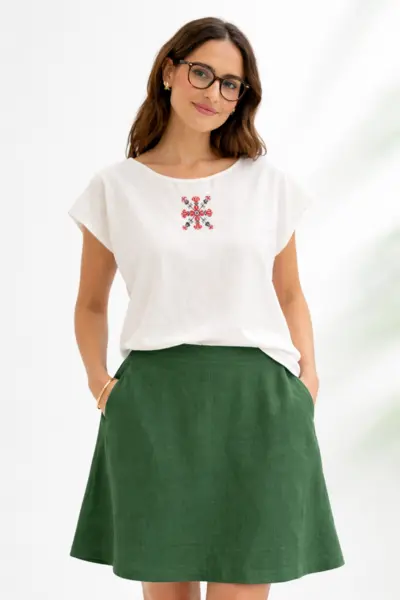 Bluza din bumbac cu broderie inspiratie etno - Raspantie vesela, M