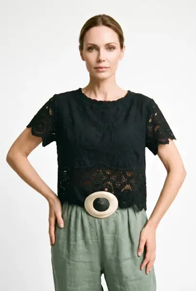 Bluza din dantela de bumbac brodata, stil boho elegant