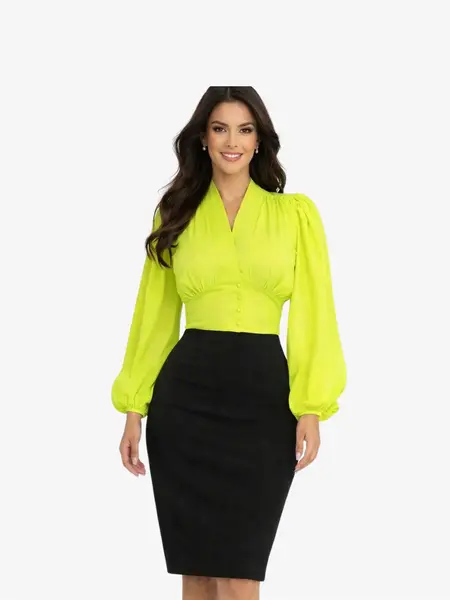 Bluza din Satin si Bumbac "Arra", Verde - M