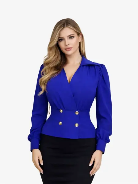 Bluza din Satin si Bumbac "Jessy", Albastra - XXL