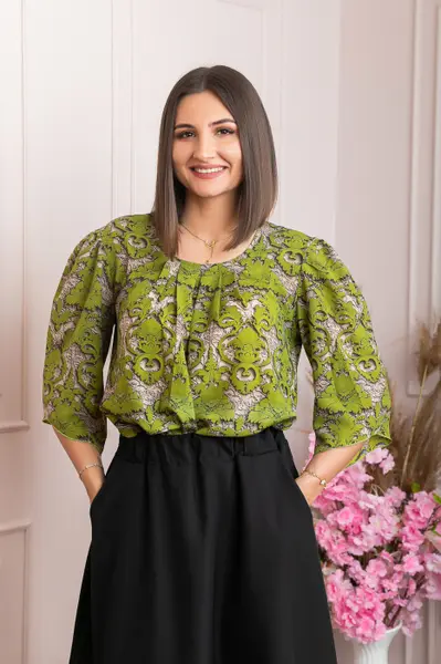 Bluza eleganta Anastasia cu imprimeuri florale - Verde