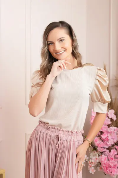 Bluza eleganta Arabella cu maneci bufante - Crem