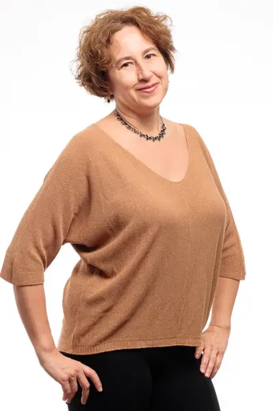 Bluza fin tricotata bob de orez, cu maneca fluture 3 4, camel