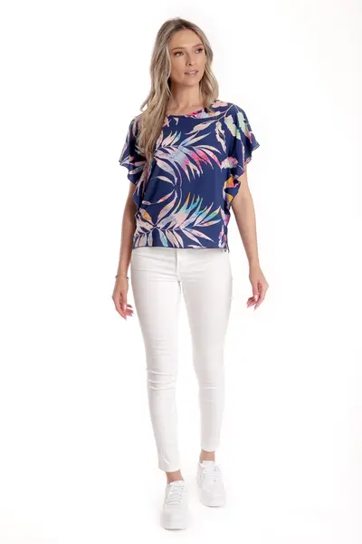 Bluza fluture CV24059 albastru marin & jungle pastel, Cesy | marimea XL