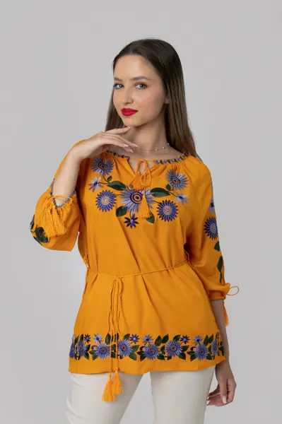 Bluza galbena cu motiv floral mov Catrinel 03