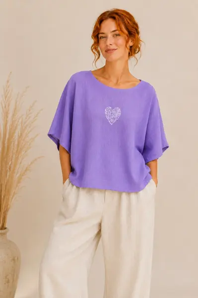 Bluza Linen din in, Inima Lila M