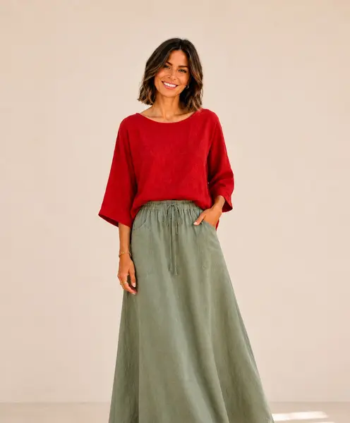 Bluza Linen din in, Rosu Mac L