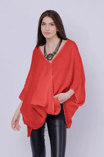 Bluza oversize petrecuta, din in, rosie