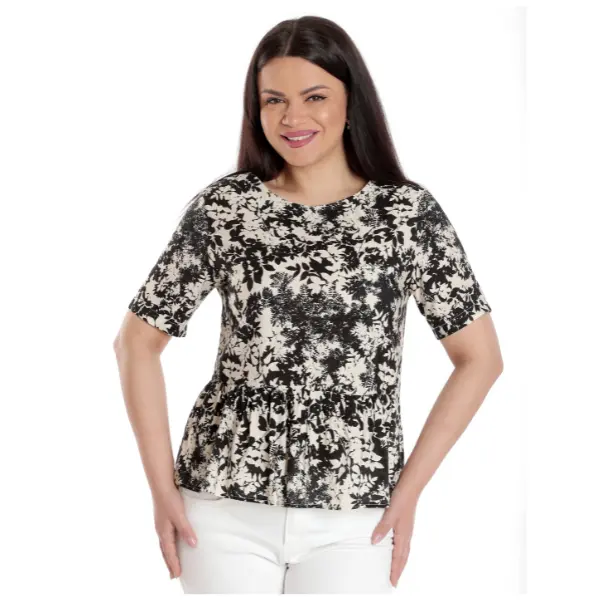 Bluza peplum dama ERV23V225 crem/negru floral, Eranthe | marimea L