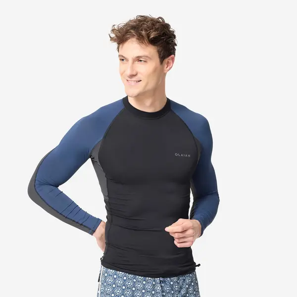 Bluză surf anti-UV 500 Negru-Albastru Bărbați
