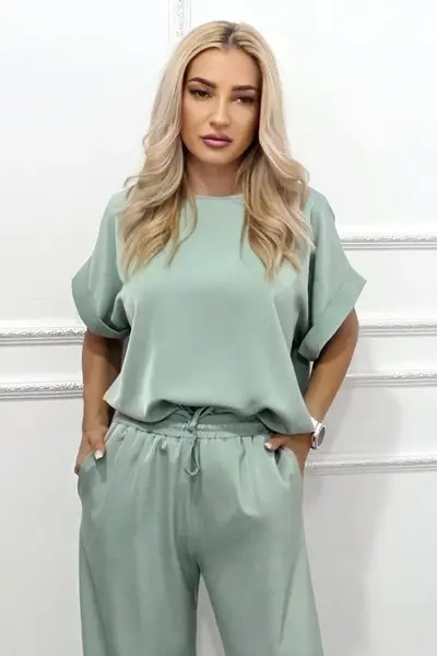 Bluza vaporoasa LYRA, maneca scurta cu manseta, VerniL