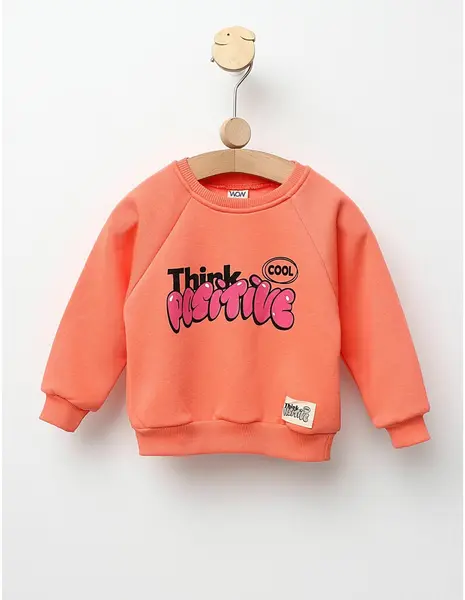 Bluza vatuita Think Positive model corai-aprins