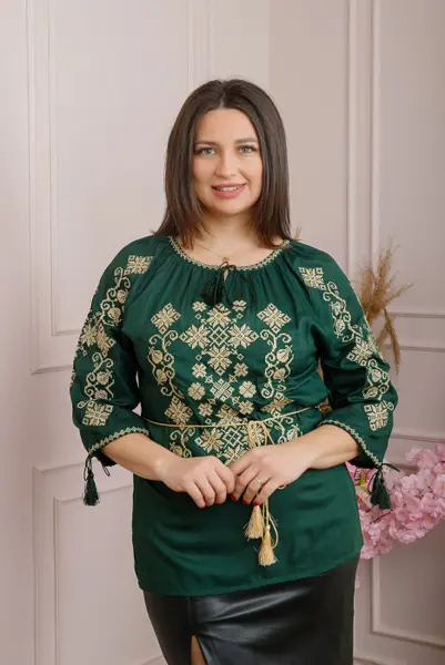Bluza verde cu motiv geometric auriu Nadina