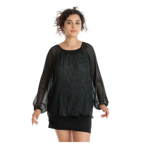 Bluza voal CT24099 negru/insertii argintii, Cesy | marimea S
