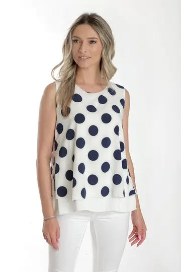 Bluza voal dublu CV24062 alb/bleumarin buline, Cesy | marimea XL