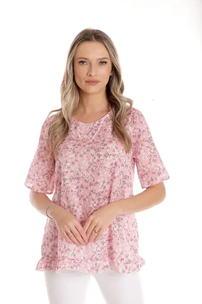 Bluza volanas CV25043 roz microfloral, Cesy | marimea M