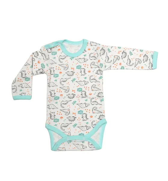 Body 4 capse maneca lunga RB07 alb/dinozauri, Rombaby | 9/12 luni