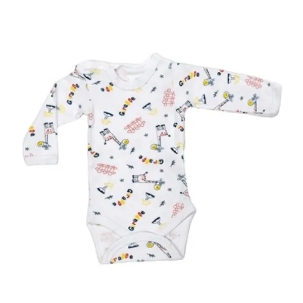 Body 4 capse maneca lunga RB07 alb/imprimeu girafe, Rombaby | 12/18 luni