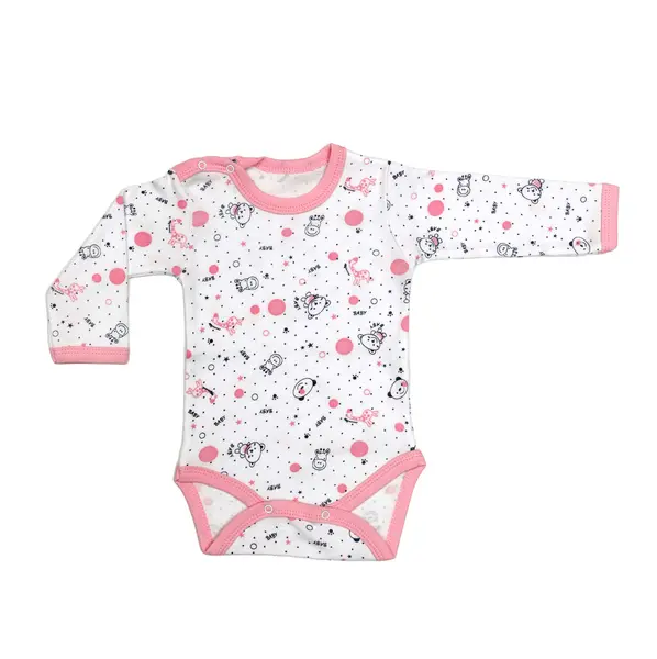 Body 4 capse maneca lunga RB07 alb/roz baby, Rombaby | 9/12 luni