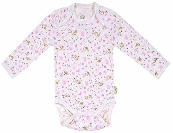 Body cu mânecă lungă Bio Baby - Bumbac organic, 80 cm, 12 luni, alb-roz